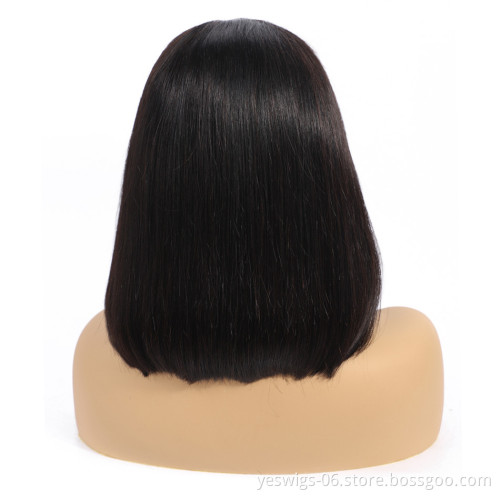 Natural Color Human Hair Bob Cut Wigs Silky Straight Malaysian Virgin Single Donor Hair Wig Hand Tied Lace 13*4 Frontal Bob Wig